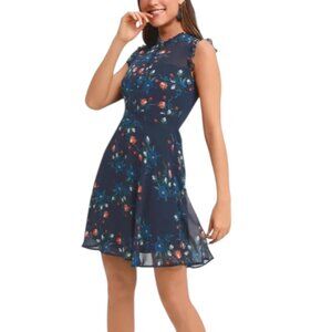 Lulus Porch Swing Navy Blue Floral Ruffle Sleeve Dress